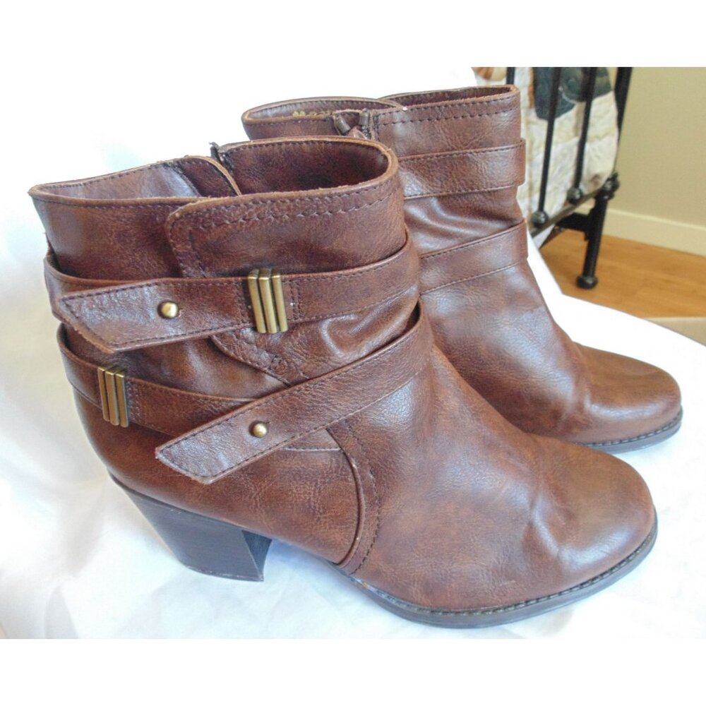 Naturalizer Womens Brown Leather Ankle Boots Booties Winter Heeled sz 10W